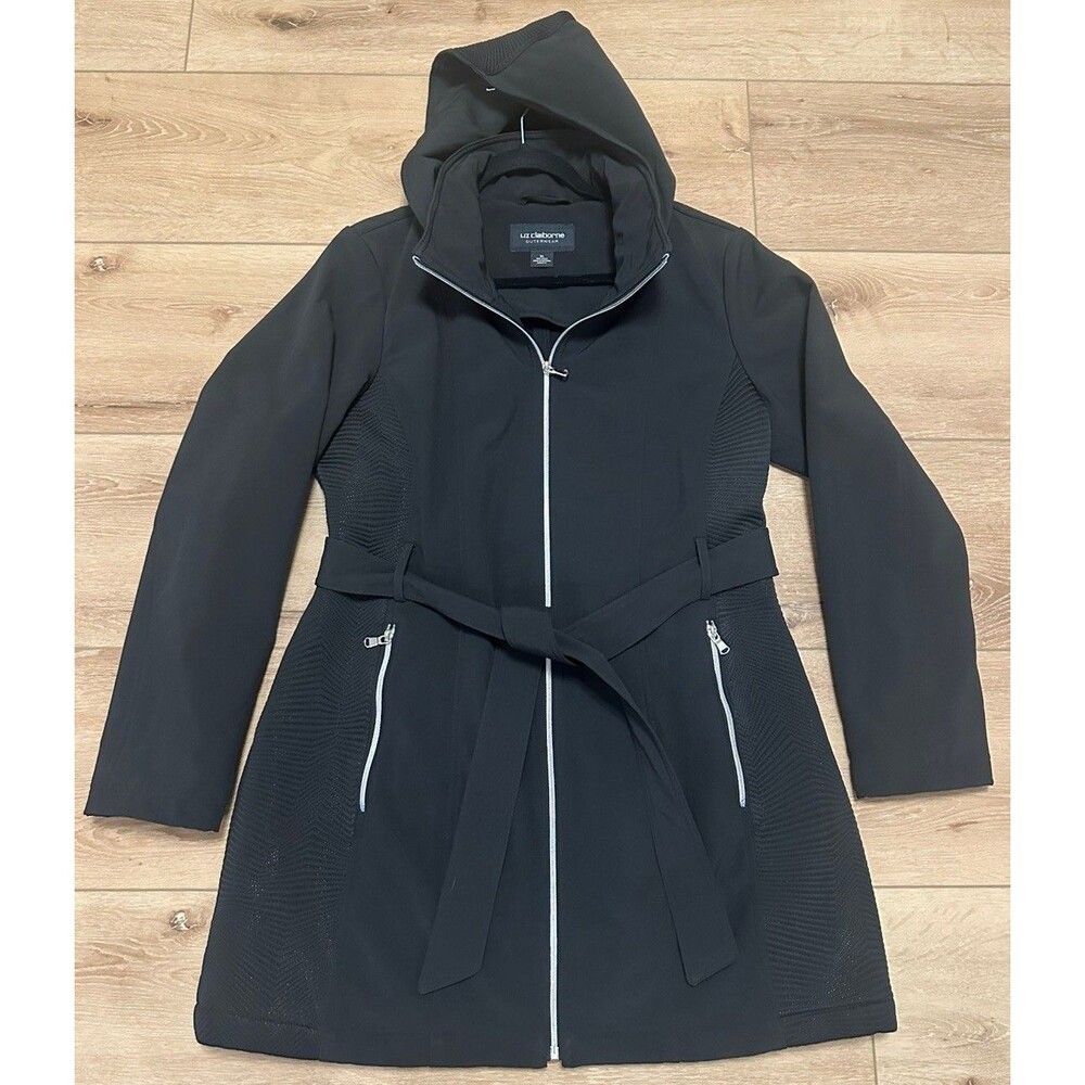 Women’s Liz Claiborne Softshell Dressy Belted Trench Coat Jacket Black XL EUC!